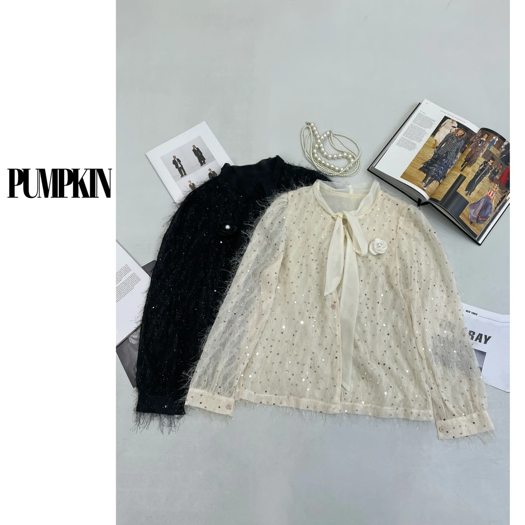 PUMPKIN·大码夏季欧货亮片流苏蕾丝边上衣