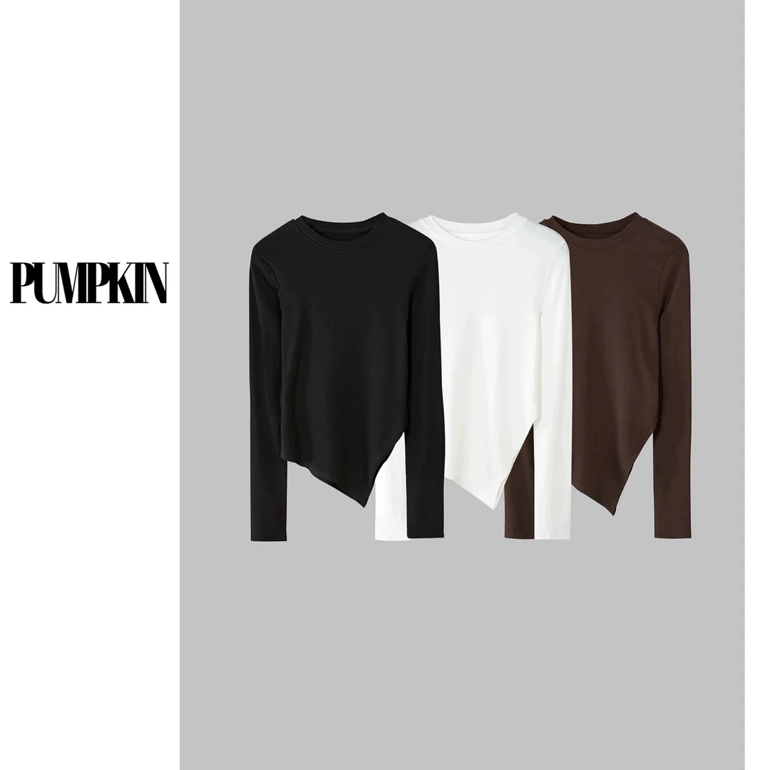PUMPKIN·大码简约高品质不规则底摆三色长袖T恤