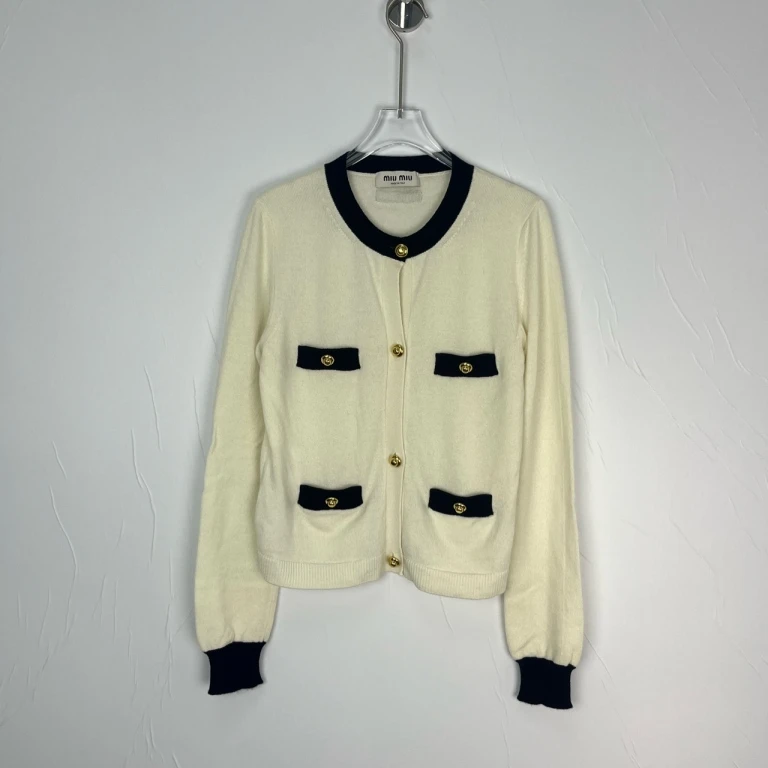 MIU MIU/缪缪/logo嵌花小香风羊绒开衫外套/公价2.48W/40码/1193