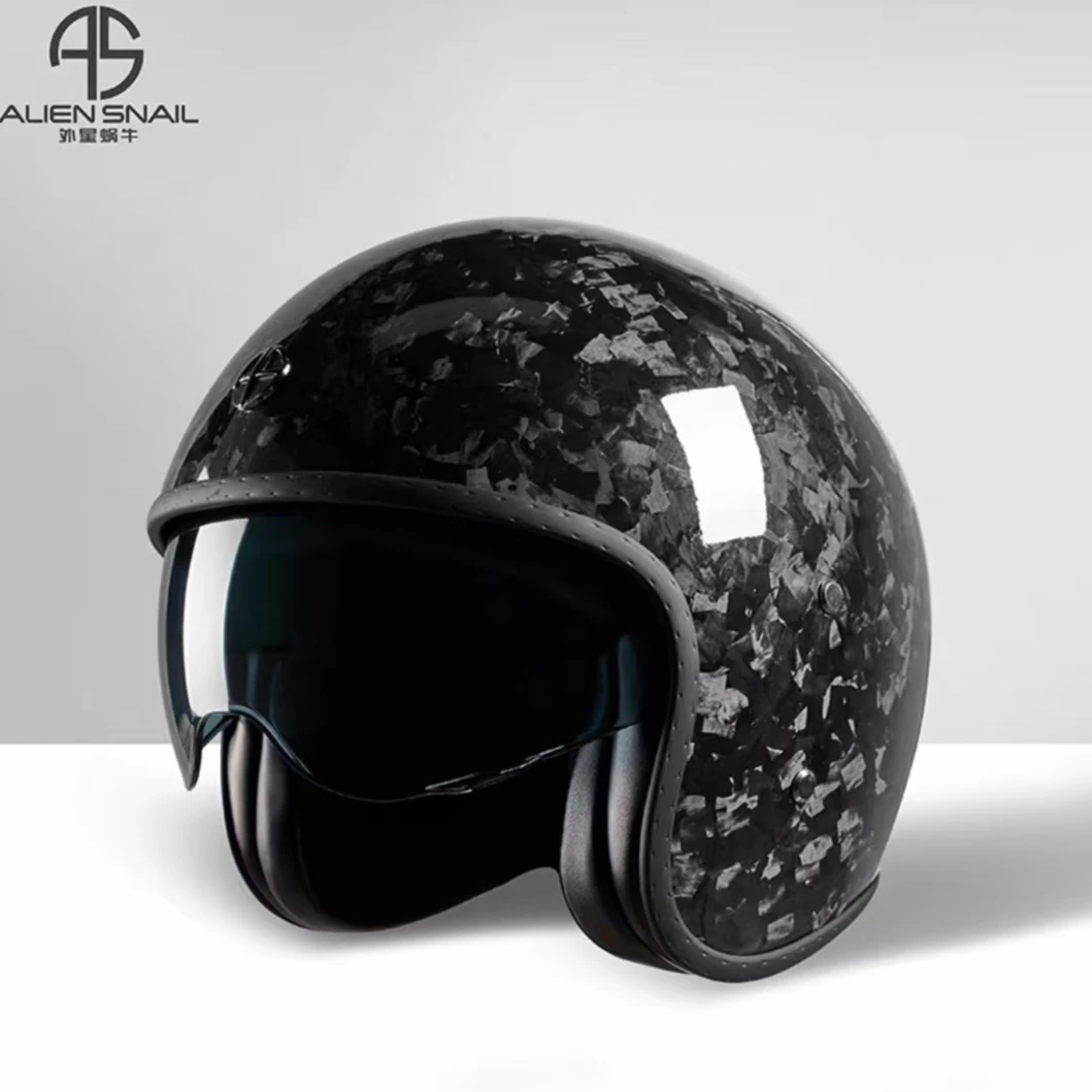 外星蜗牛碳纤维半盔男女摩托车机车哈雷复古头盔夏季骑行3/4盔