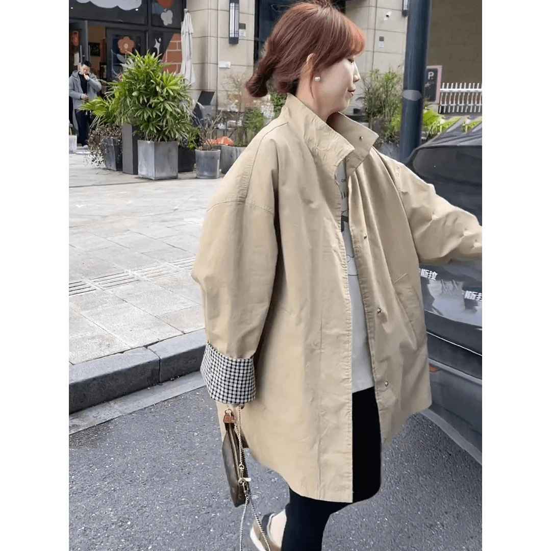 韩系小个子风衣外套女2024春秋新款复古英伦风中长款大衣女高级感