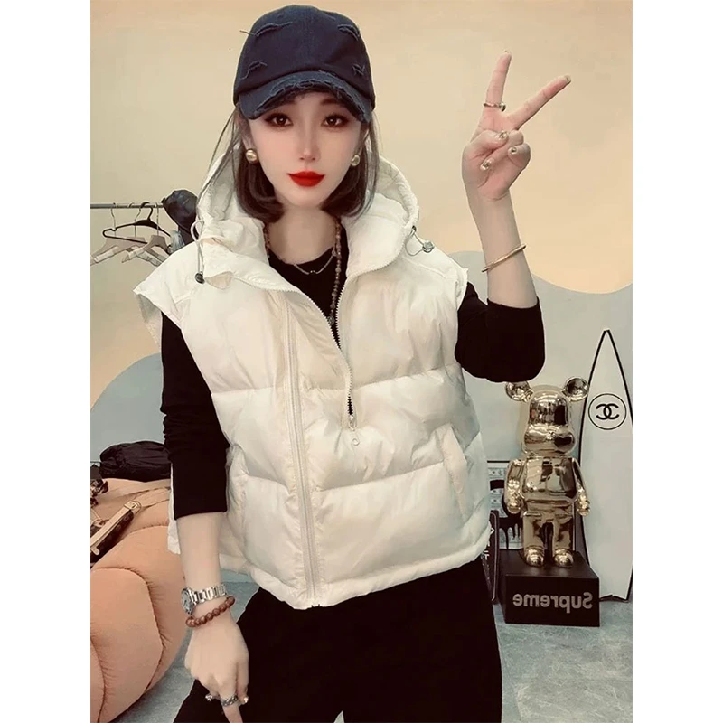 欧货短款设计感双拉链连帽羽绒马甲女2024秋冬新款加厚坎肩外套潮