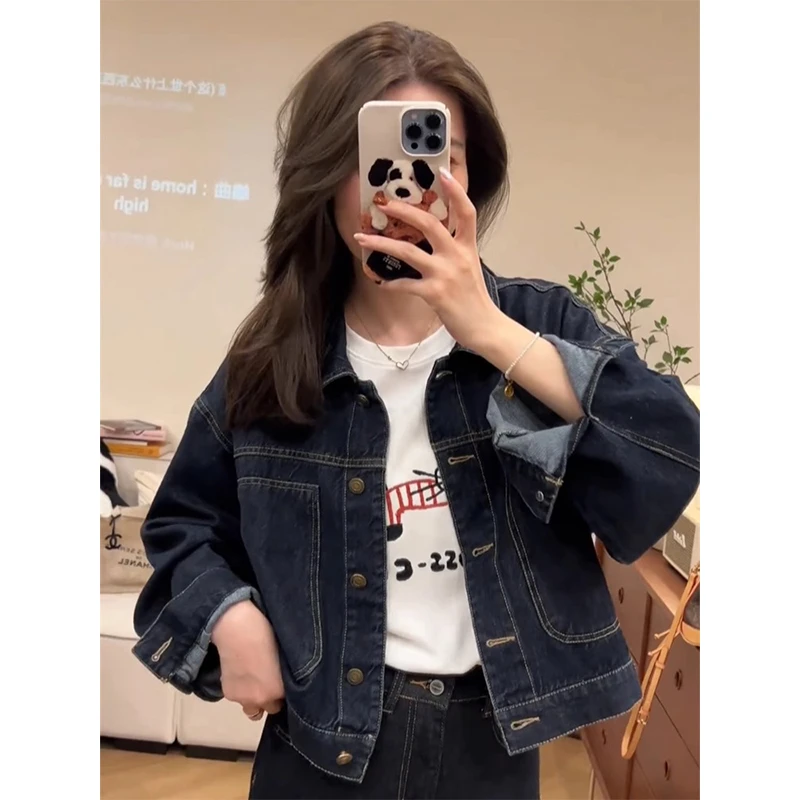 韩系氛围感穿搭翻领牛仔外套女春秋2024新款爆款外搭开衫夹克上衣