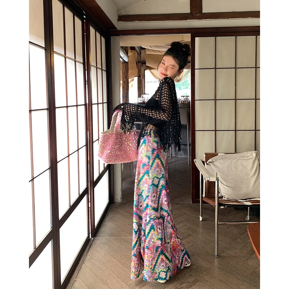 多巴胺穿搭 垂坠感半身裙女小个子2023夏季新款高腰显瘦包臀长裙