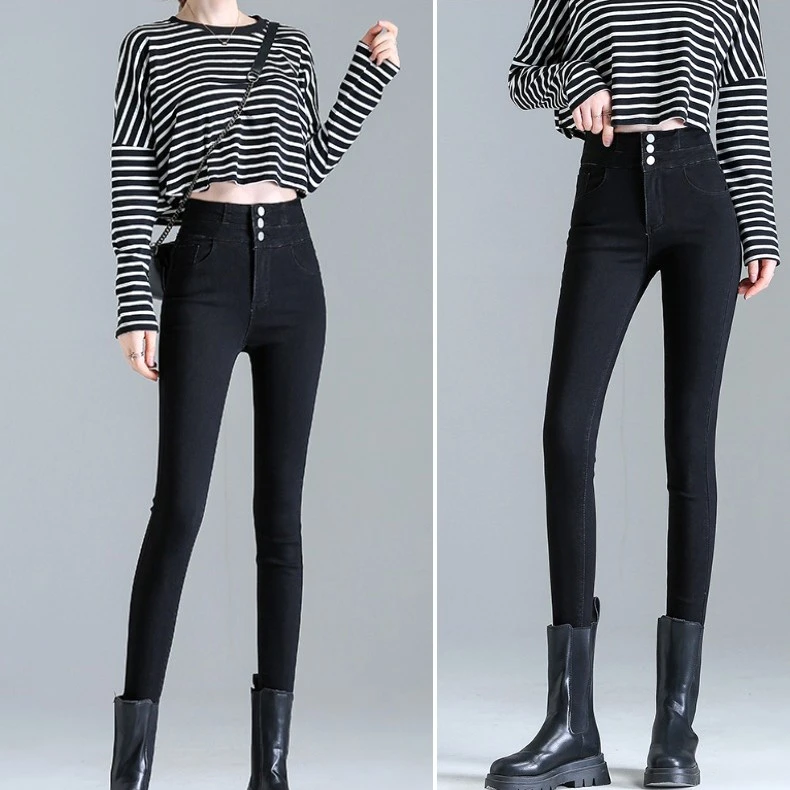 高腰显瘦铅笔小脚裤牛仔裤女款爆款2023新款高弹修身黑色紧身外穿