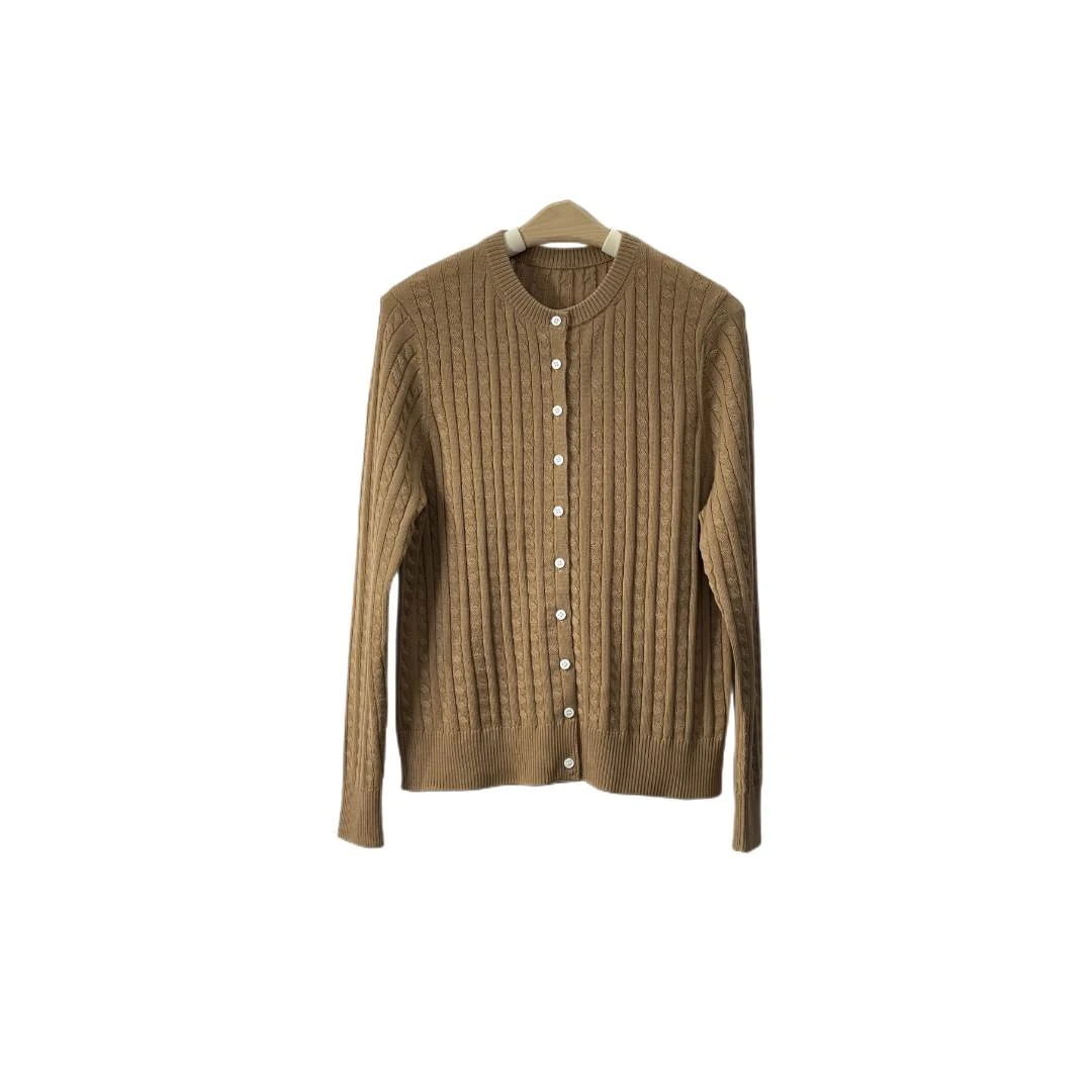 瑞锦416 女装圆领68支精纺纯山羊绒姣花针织开衫外套通勤时尚轻奢