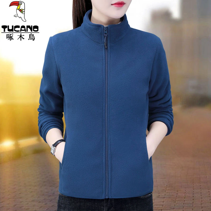 啄木鸟短款外套女春秋2023年新款摇粒绒中年妈妈秋冬加绒加厚上衣