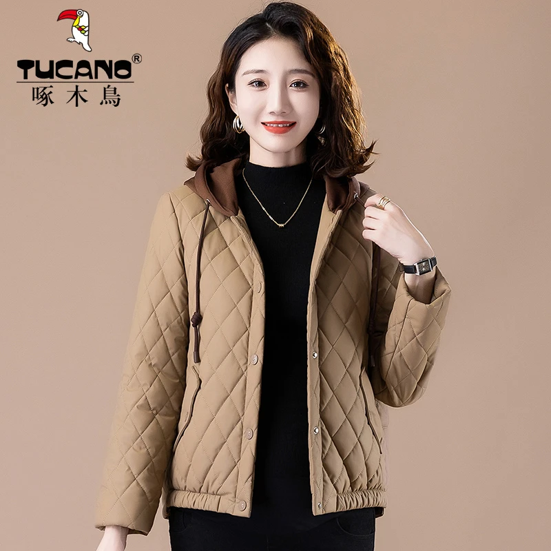 啄木鸟皮棉服女2024新款冬季爆款假两件加厚短款棉袄时尚棉衣外套