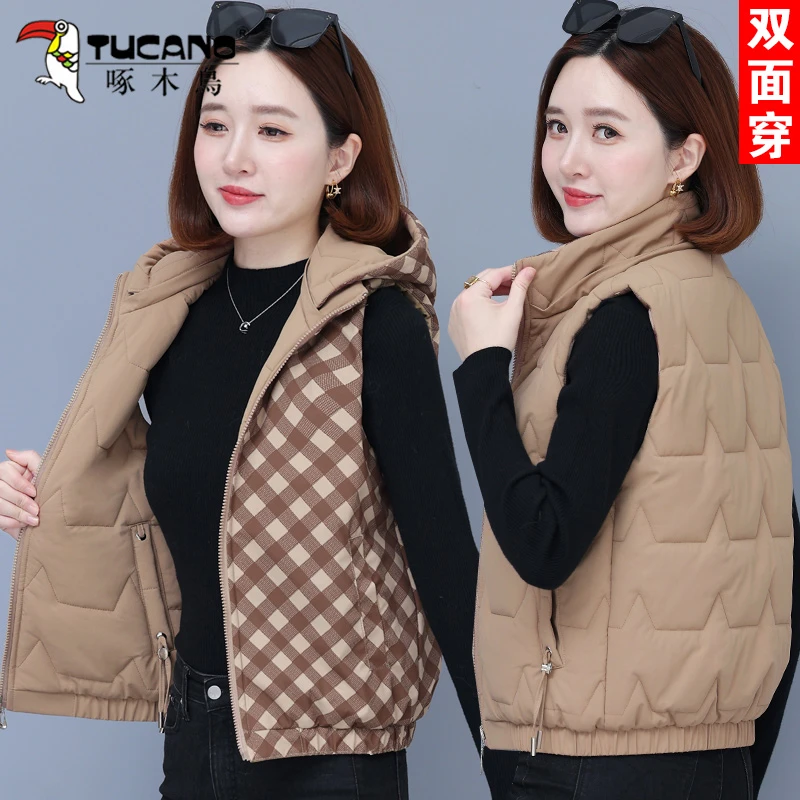 啄木鸟加绒棉马甲女外套洋气2023冬装新款爆款秋冬季中年外穿上衣