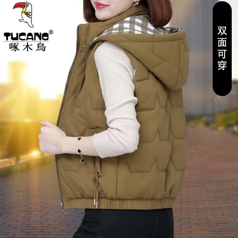 啄木鸟小个子双面穿马甲2023秋冬季新款女士时尚外穿加厚保暖马夹