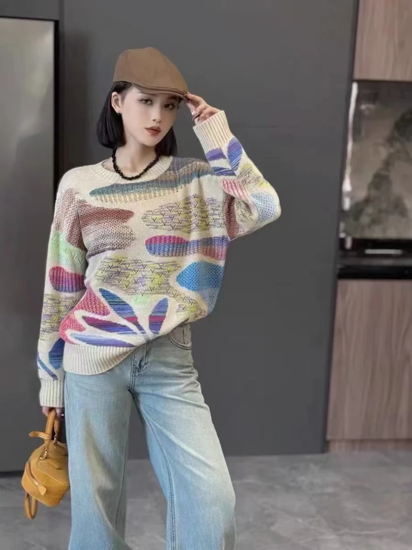 潮漠精选✦24222迷彩森林秋季山羊绒网红针织时尚宽松加厚圆领