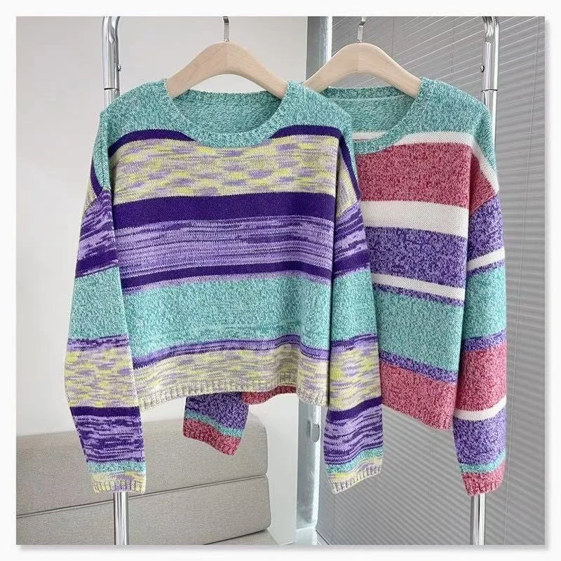 100羊绒条纹羊绒小套衫