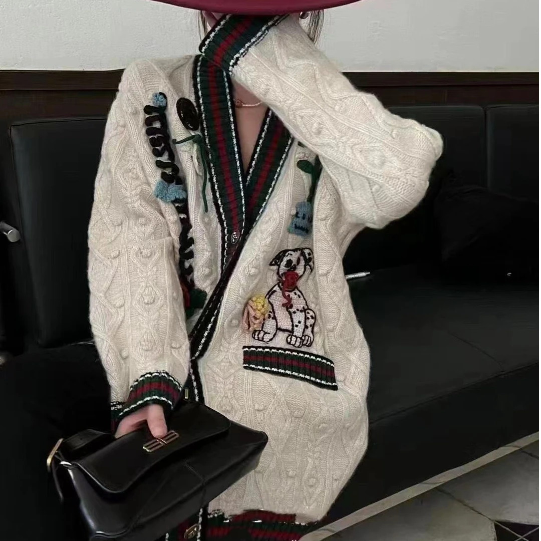 潮漠精选100羊绒✦EW299小狗手工立体刺绣开衫气质百搭宽松