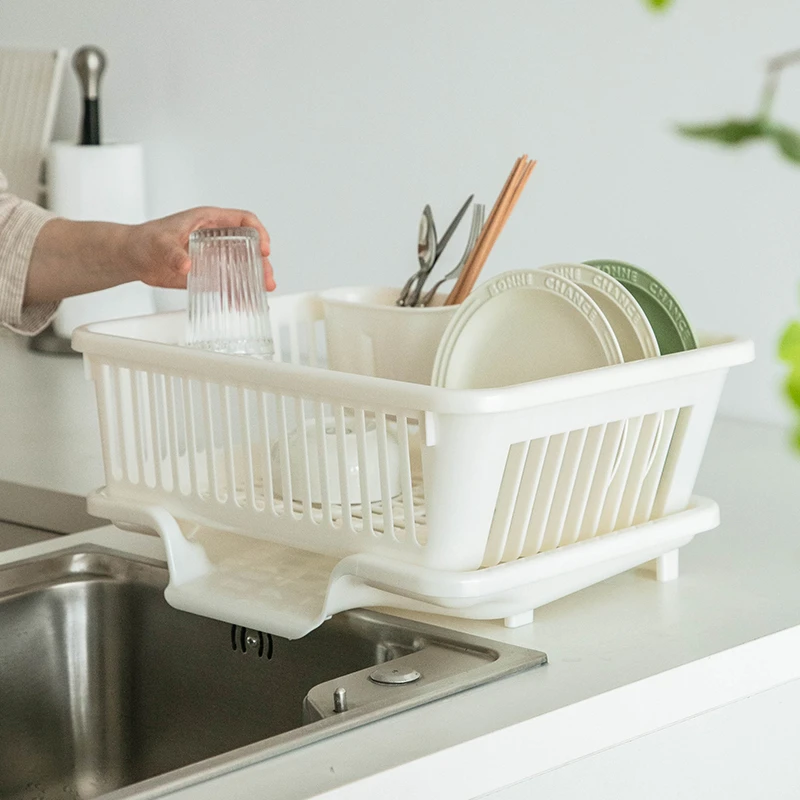 SANKO沥水架日本进口厨房塑料带盖水槽边碗碟收纳架沥水篮置物架