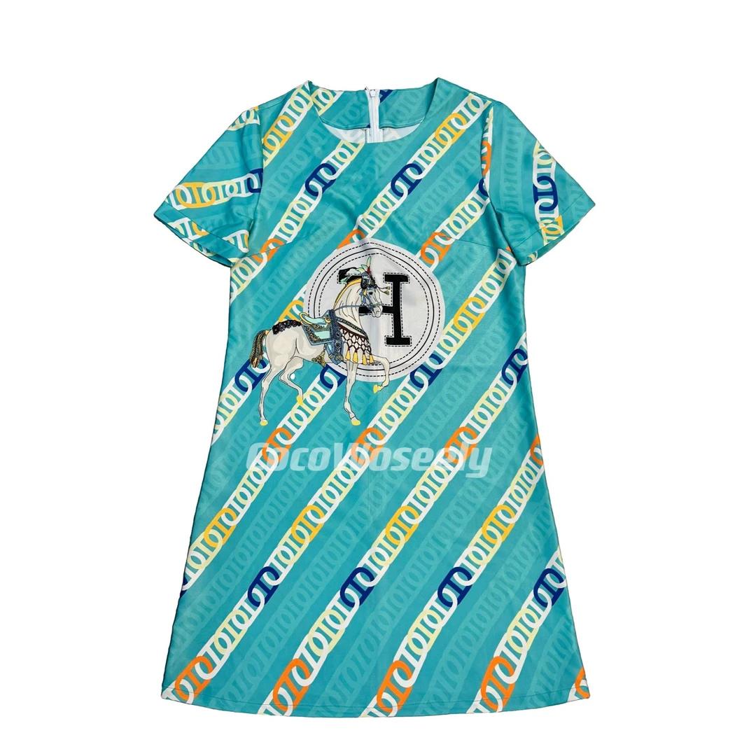 H马定制印花法式夏季气质短袖女装连衣裙