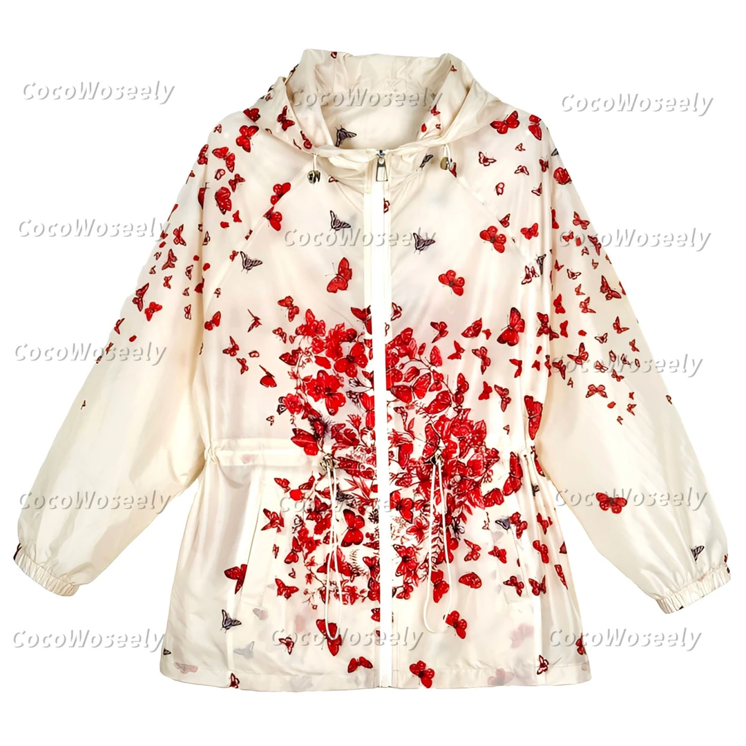 蝴蝶花园定制印花连帽宽防晒服JJ