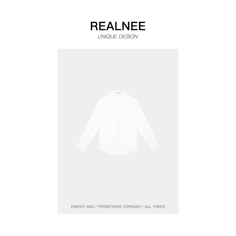 「REALNEE」摩登年代天然亚麻混纺休闲衬衫长袖白色时尚宽松2045
