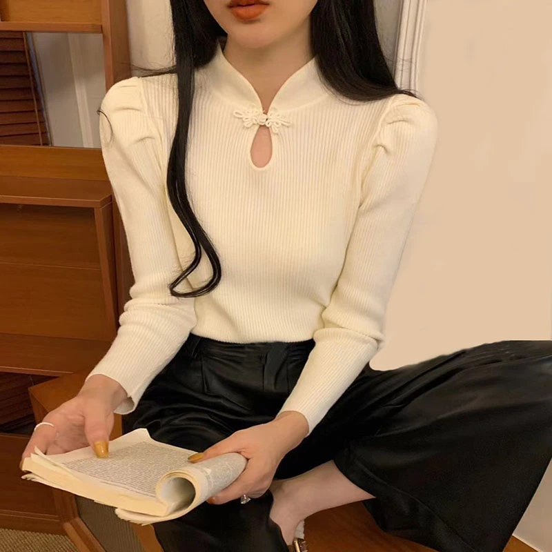 新中式盘扣毛衣女秋冬2025精致百搭显瘦内搭气质高级感长袖打底衫