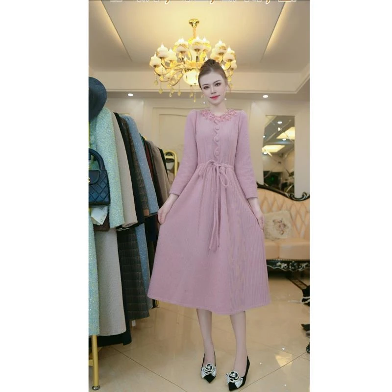 梦想服饰时尚精致收腰连衣裙女2024年秋冬季新款长袖系6323