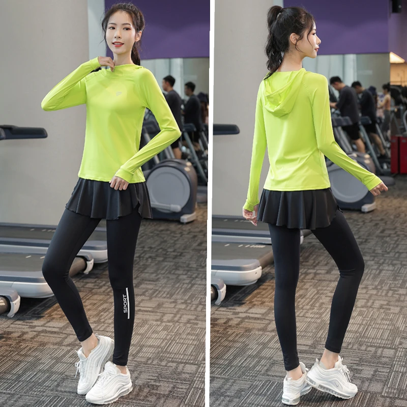 春秋胖mm大码健身房运动跑步衣服女休闲宽松速干瑜伽晨跑长袖套装