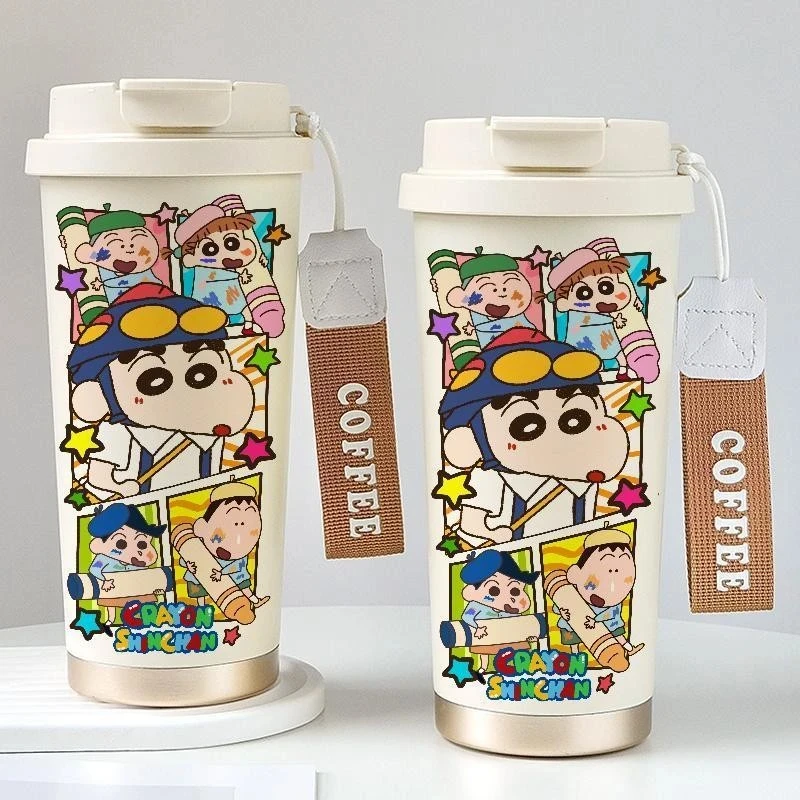 316蜡笔小新不锈钢保温杯居家办公大容量金属罐瓶子吸管带盖水杯