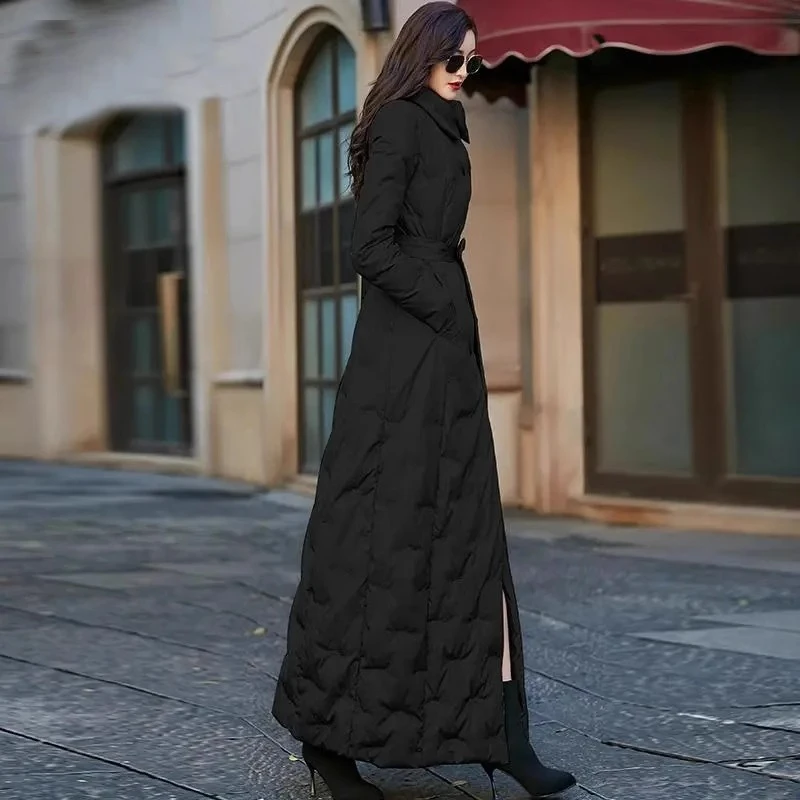 羽绒棉服女冬季新款大码加厚修身显瘦棉衣超长款过膝到脚踝外套潮