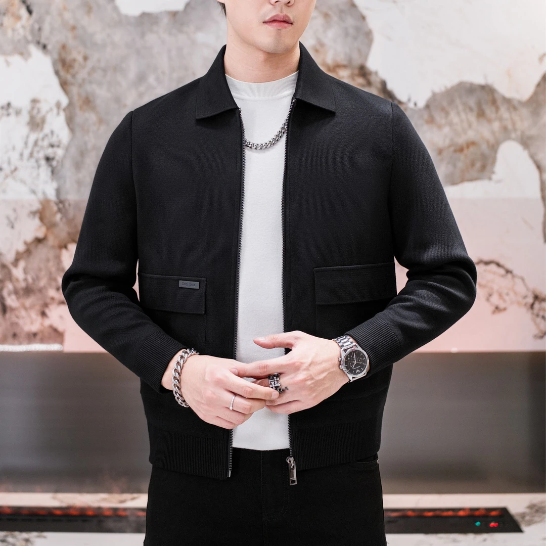 【90白鸭绒】秋冬季男士翻领百搭针织摇片休闲羽绒夹克（8615）