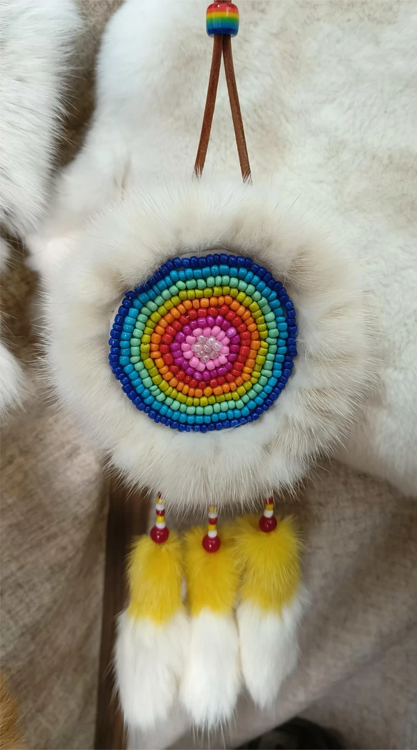 鄂温克族纯貂毛纯手工双面太阳花挂件