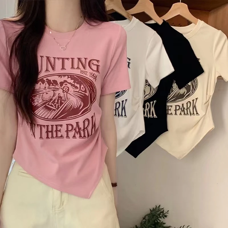 【左左专属】小个子定制~不规则印花字母短款设计感新款上衣95