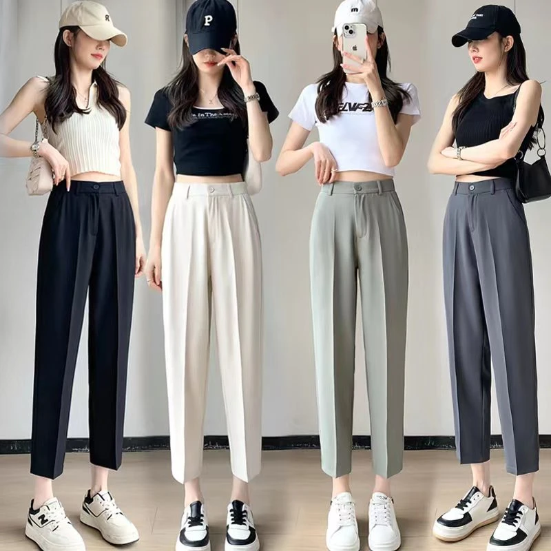小个子定制~八分九分夏季薄款冰丝西装裤女高腰显瘦烟管裤260