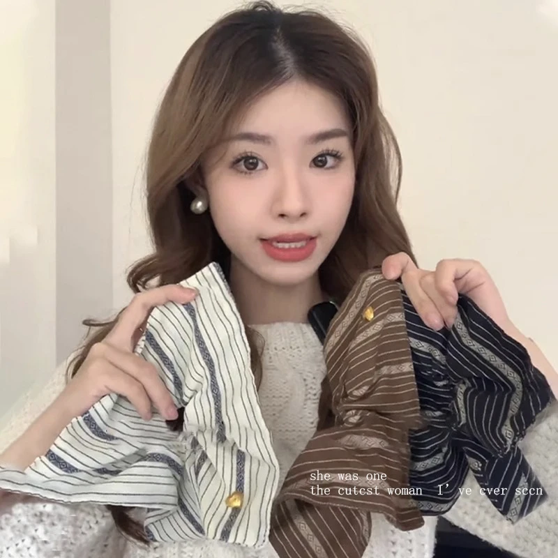 博主同款复古条纹方形大肠发圈方巾发绳低马尾头绳扎头发皮筋发饰