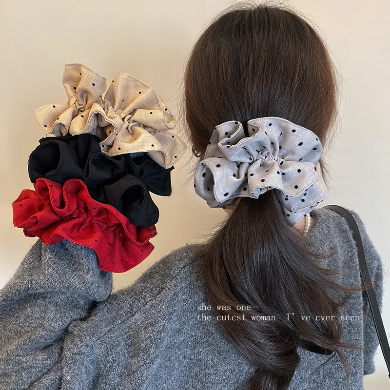 韩系褶皱波点大肠发圈女慵懒风高级感超大号丸子头扎马尾皮筋发绳