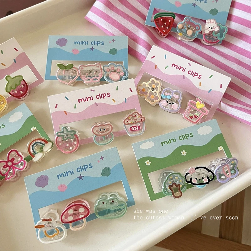 3个装 趣味彩绘小号抓夹mini碎发夹子刘海夹发爪可爱卡通发抓发饰