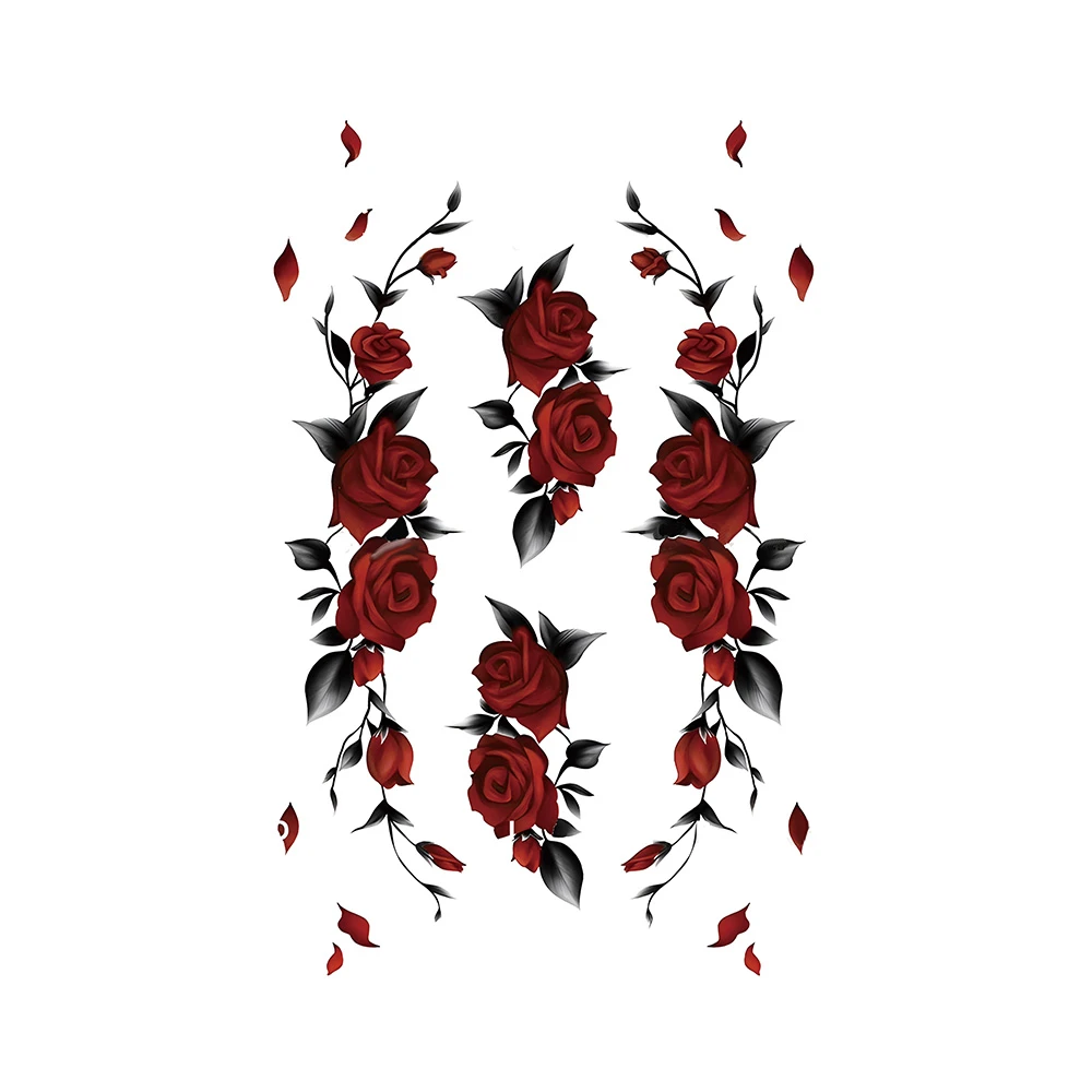 网红同款红色玫瑰植物花朵少女纹身贴唯美性感腿环腿部脚踝纹身潮