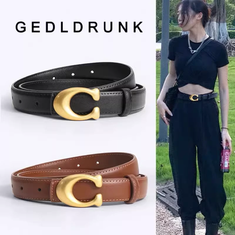 专柜正品女士经典轻奢复古真牛皮腰带时尚高档礼盒包装-SC