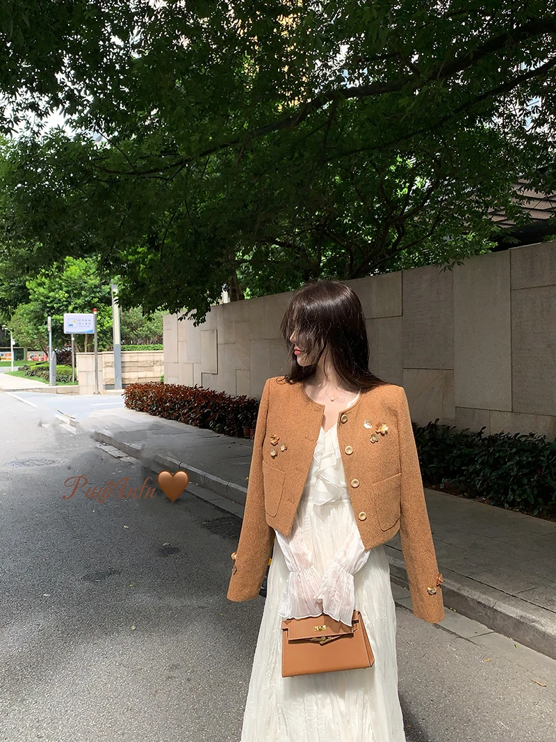 PuuAnfn【觅秋离】法式仙女喇叭袖设计压褶收腰显瘦轻奢长袖连衣裙