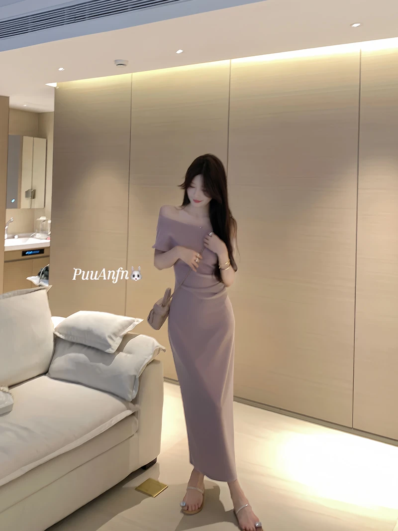 PuuAnfn【心动时刻】连衣裙~气质修身减龄开叉小众时尚裙~