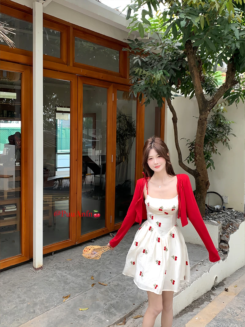 【PuuAnfn】樱桃汽水*~显瘦气质甜美减龄设计感ins套装~