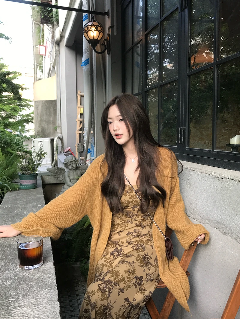 PuuAnfn【花落未眠】连衣裙~复古水墨印花显瘦碎花吊带连衣裙