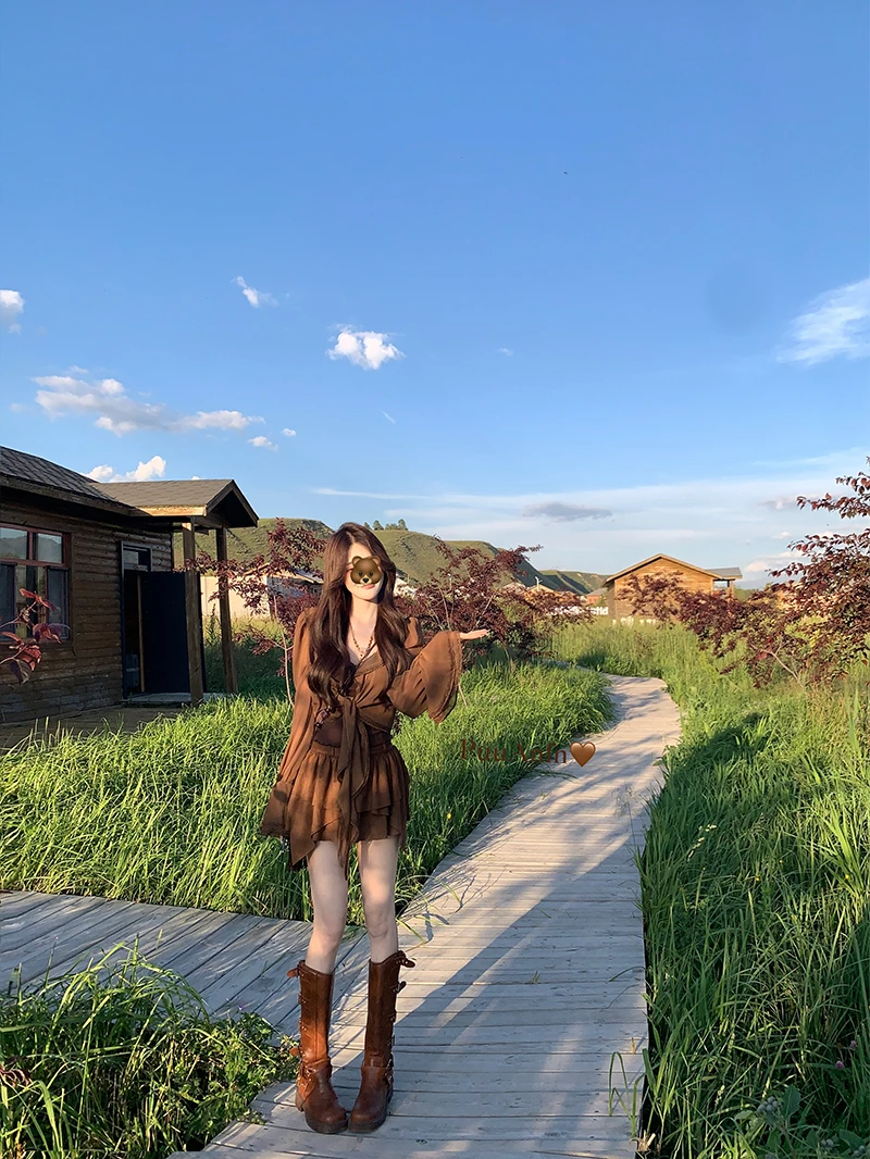 PuuAnfn【沙丘恋人】半身裙~复古气质风森系百搭时尚短裙~高智淡人