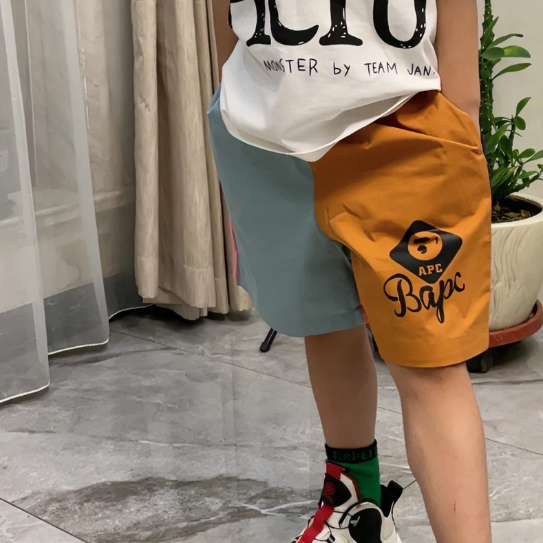 3004【拼接四色】时尚儿童短裤休闲裤中大童宽松潮流印花