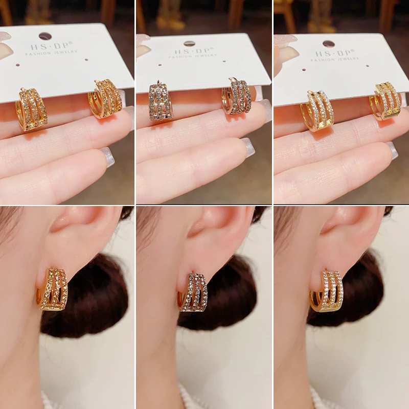 铜合金耳饰 2361网红款简约精致微镶锆石圆圈耳扣