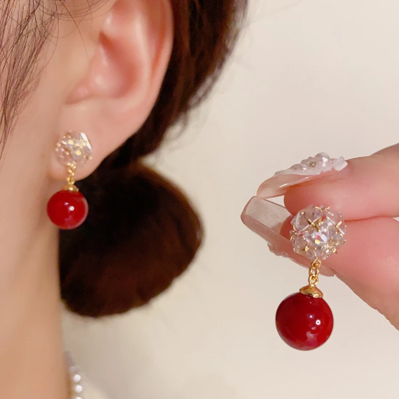 铜合金锆石耳饰 轻奢时尚微镶方钻珠珠耳坠女气质温柔精致甜美