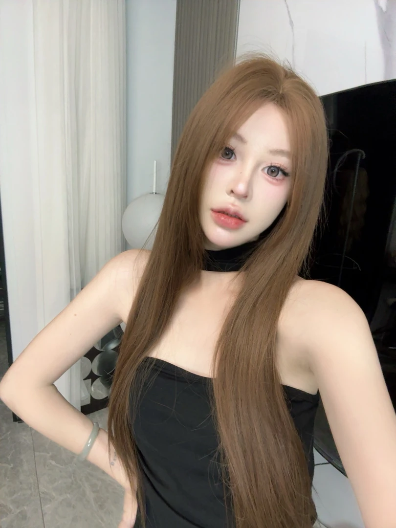 【戴文青木】蜜茶棕小额前蕾丝中分长直发赵露丝同款假发全头套70cm