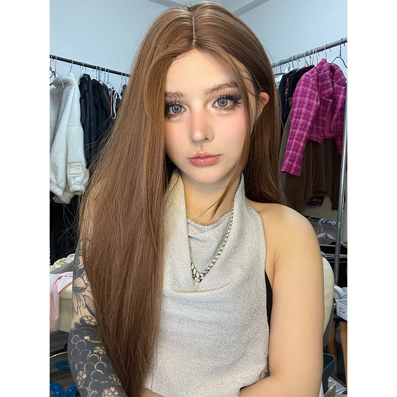 Mc candy专属-戴文青木蜜茶棕假发女小额蕾丝长直发发中分全头套