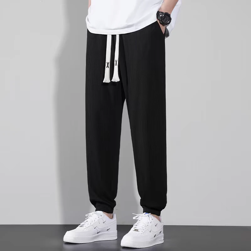 春季薄款冰丝休闲裤男士宽松透气空调百搭九分裤子运动夏季潮牌