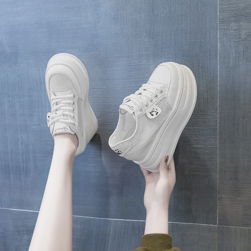 增高8cm平底鞋女小白鞋2024春秋新款运动时尚休闲网面单鞋717-31