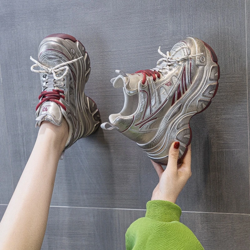 增高10cm老爹鞋女2024秋季舒适百搭松糕鞋厚底运动休闲鞋7996-1