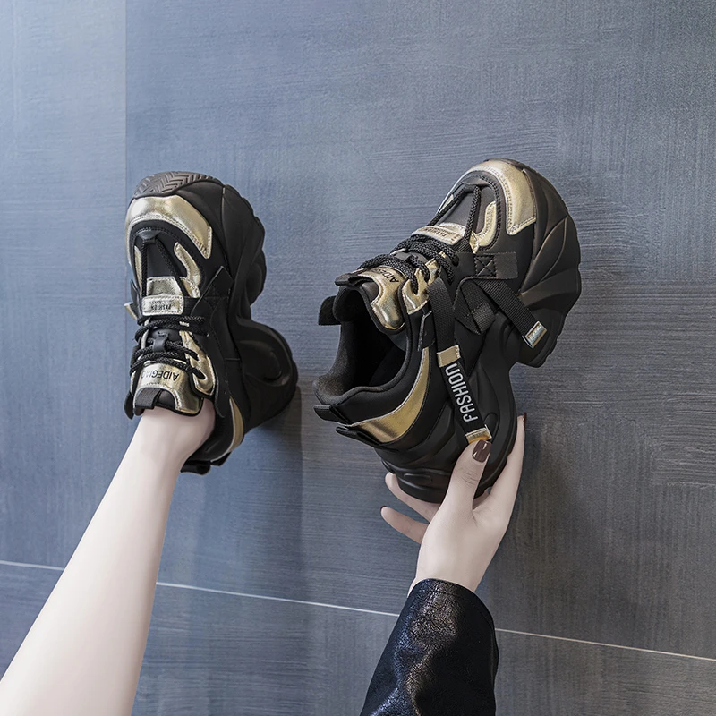 增高9cm老爹鞋女2024春季新款网红百搭运动休闲厚底小白鞋0098-2