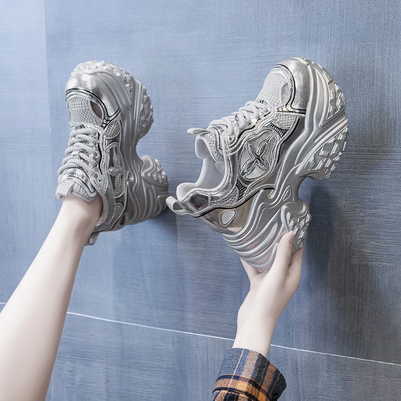 增高11cm老爹鞋女2024夏季新款透气松糕鞋厚底运动休闲鞋597-29